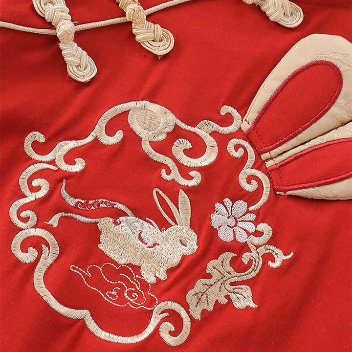 Buddha Stones Spring Fall Red Rabbit Design Baby Girl Cotton Long Sleeve One-pieces Rompers - image 5