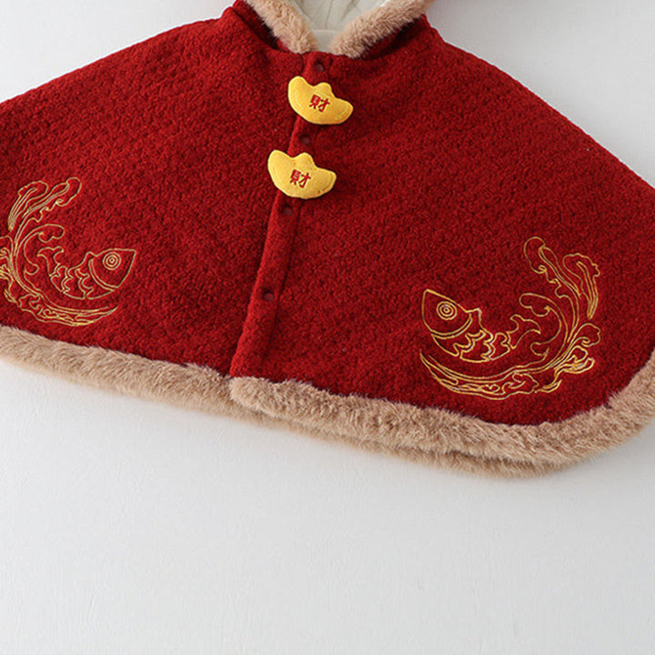 Buddha Stones Fall Winter Red Koi Fish Waves Design Baby Girl Boy Long Sleeve Cloak Jacket - image 5