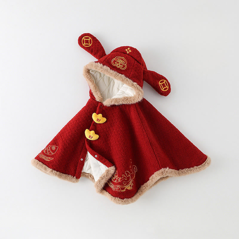 Buddha Stones Fall Winter Red Koi Fish Waves Design Baby Girl Boy Long Sleeve Cloak Jacket - image 3