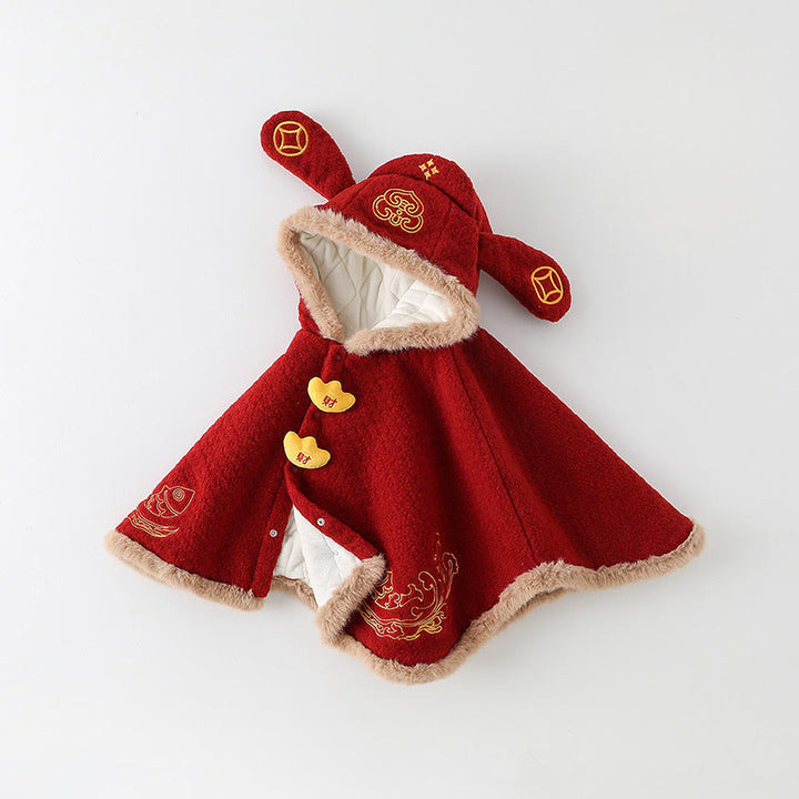 Buddha Stones Fall Winter Red Koi Fish Waves Design Baby Girl Boy Long Sleeve Cloak Jacket - image 3