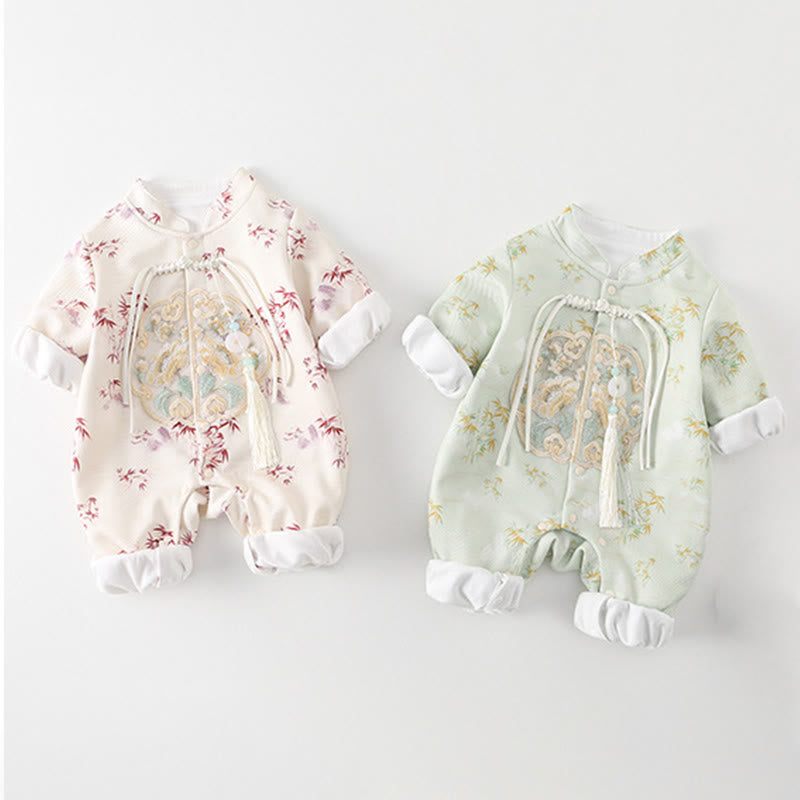 Buddha Stones Spring Fall Bamboo Flowers Design Baby Girl Cotton Long Sleeve One-pieces Rompers - image 15