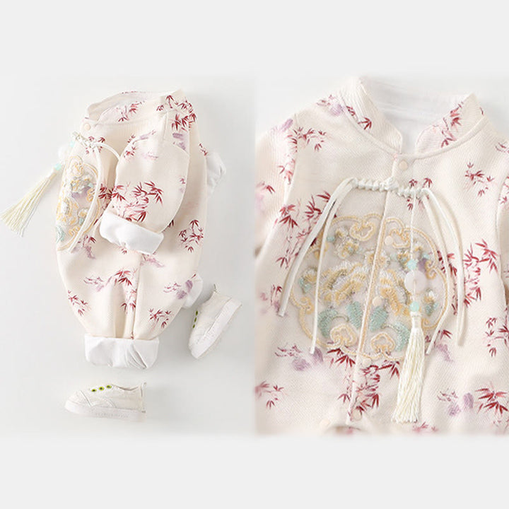 Buddha Stones Spring Fall Bamboo Flowers Design Baby Girl Cotton Long Sleeve One-pieces Rompers - image 14