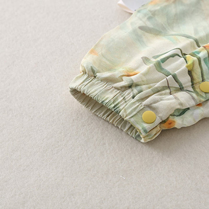 Buddha Stones Spring Fall Beige Flowers Green Grass Design Baby Girl Cotton Long Sleeve One-pieces Rompers - image 13