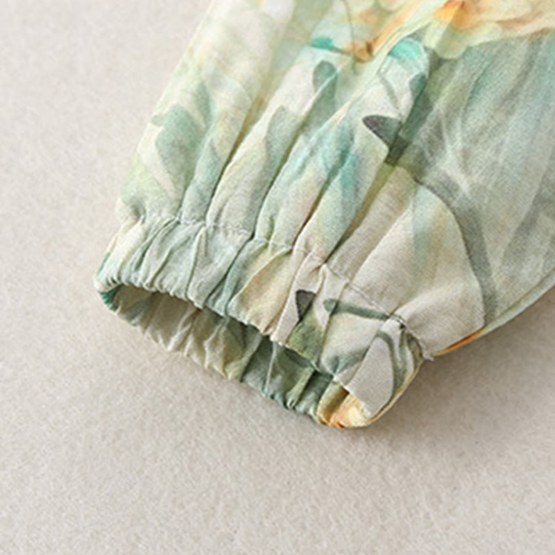 Buddha Stones Spring Fall Beige Flowers Green Grass Design Baby Girl Cotton Long Sleeve One-pieces Rompers - image 14