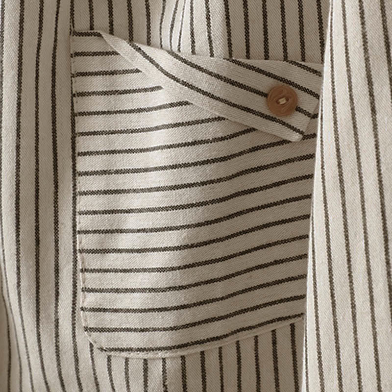 Buddha Stones Fall Stripe Stand Collar Buttons Women's Long Sleeve Shirt With Pocket - image 7