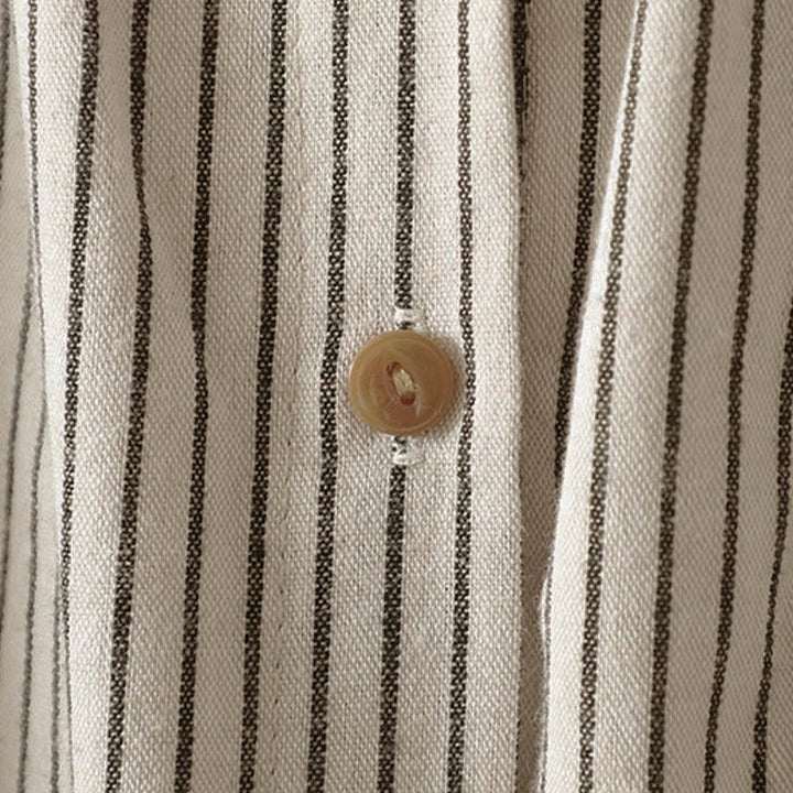 Buddha Stones Fall Stripe Stand Collar Buttons Women's Long Sleeve Shirt With Pocket - image 8