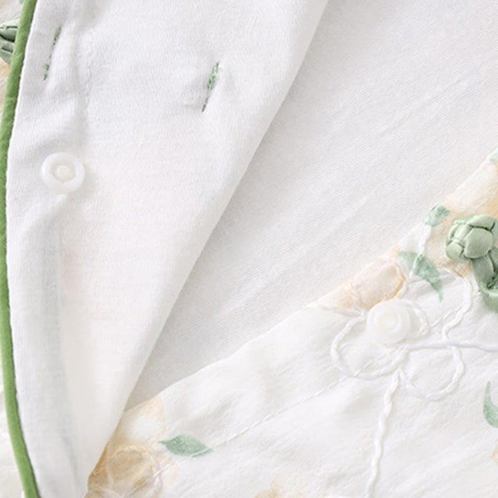 Buddha Stones Spring Fall Light Yellow Flowers V-Neck Design Baby Girl Cotton Long Sleeve One-pieces Rompers - image 6