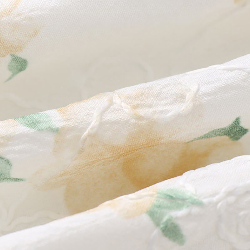 Buddha Stones Spring Fall Light Yellow Flowers V-Neck Design Baby Girl Cotton Long Sleeve One-pieces Rompers - image 5