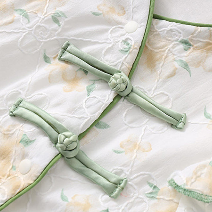 Buddha Stones Spring Fall Light Yellow Flowers V-Neck Design Baby Girl Cotton Long Sleeve One-pieces Rompers - image 7