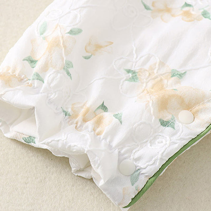 Buddha Stones Spring Fall Light Yellow Flowers V-Neck Design Baby Girl Cotton Long Sleeve One-pieces Rompers - image 9