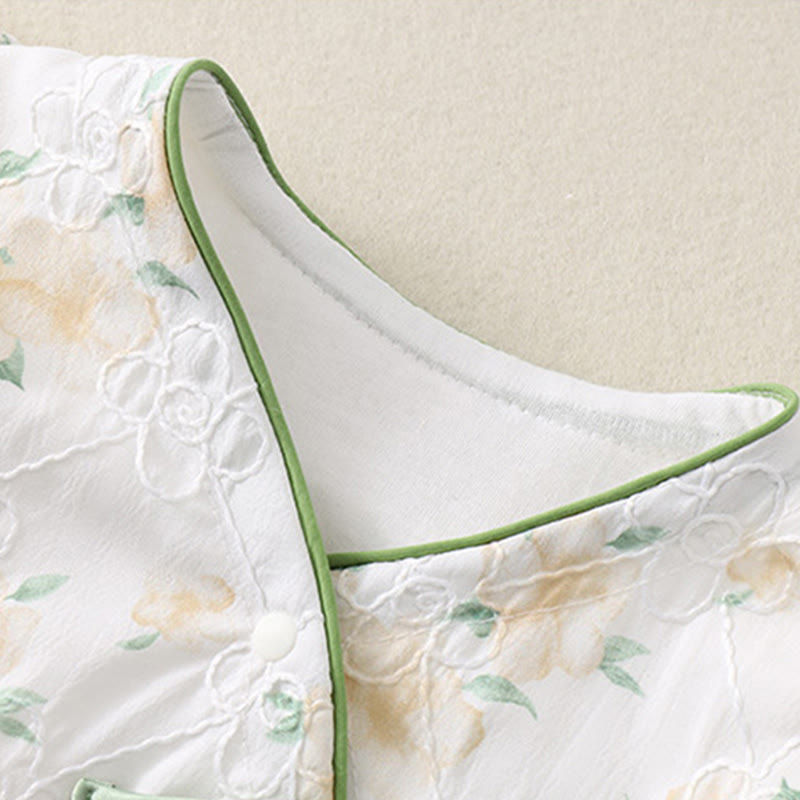 Buddha Stones Spring Fall Light Yellow Flowers V-Neck Design Baby Girl Cotton Long Sleeve One-pieces Rompers - image 14