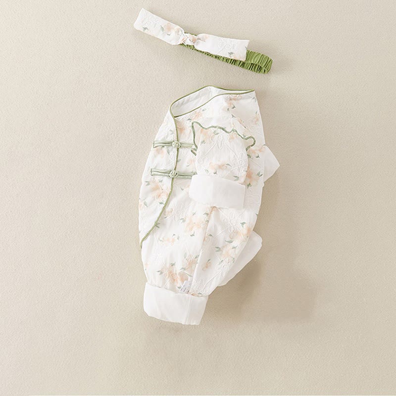 Buddha Stones Spring Fall Light Yellow Flowers V-Neck Design Baby Girl Cotton Long Sleeve One-pieces Rompers - image 15