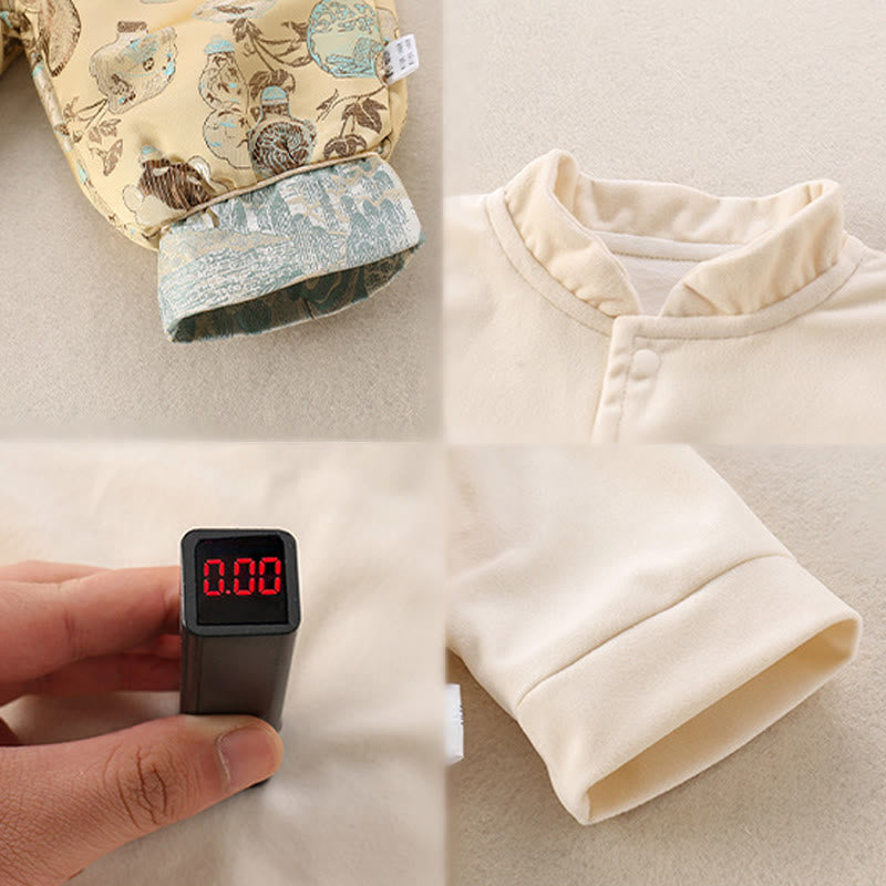 Buddha Stones 3Pcs Winter Mountains Bottles Design Baby Boy Cotton Long Sleeve Tang Suit Vest Jacket Elastic Waist Pants Outfit Sets - image 6