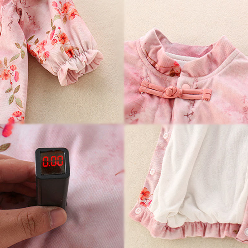 Buddha Stones Spring Fall Pink Red Flowers Green Leaves Design Baby Girl Cotton Long Sleeve One-pieces Rompers - image 6