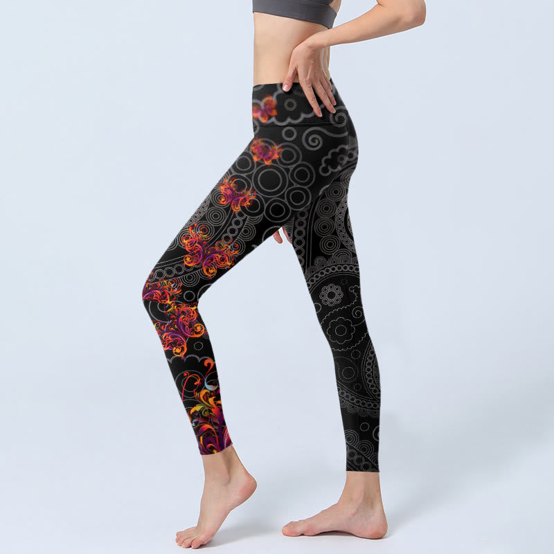 Buddha Stones Strong Contrast Flower Paisley Pattern Gym Leggings Women's Yoga Pants - image 2