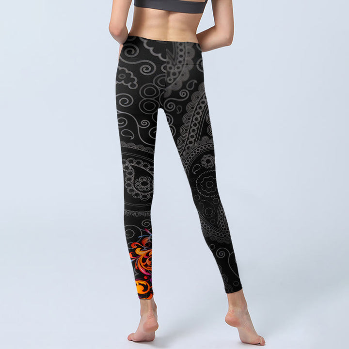 Buddha Stones Strong Contrast Flower Paisley Pattern Gym Leggings Women's Yoga Pants - image 6