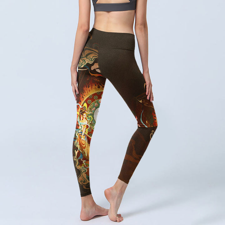Buddha Stones Colorful Fairy Yin Yang Flame Camel Goat Flower Pattern Gym Leggings Women's Yoga Pants - image 4