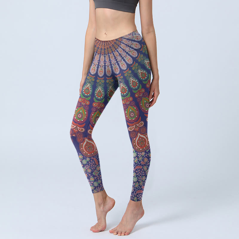 Buddha Stones Exquisite Flower Paisley Pattern Gym Leggings Women's Yoga Pants - SlateBlue - US18，UK/AU22，EU50 (4XL) - image 0