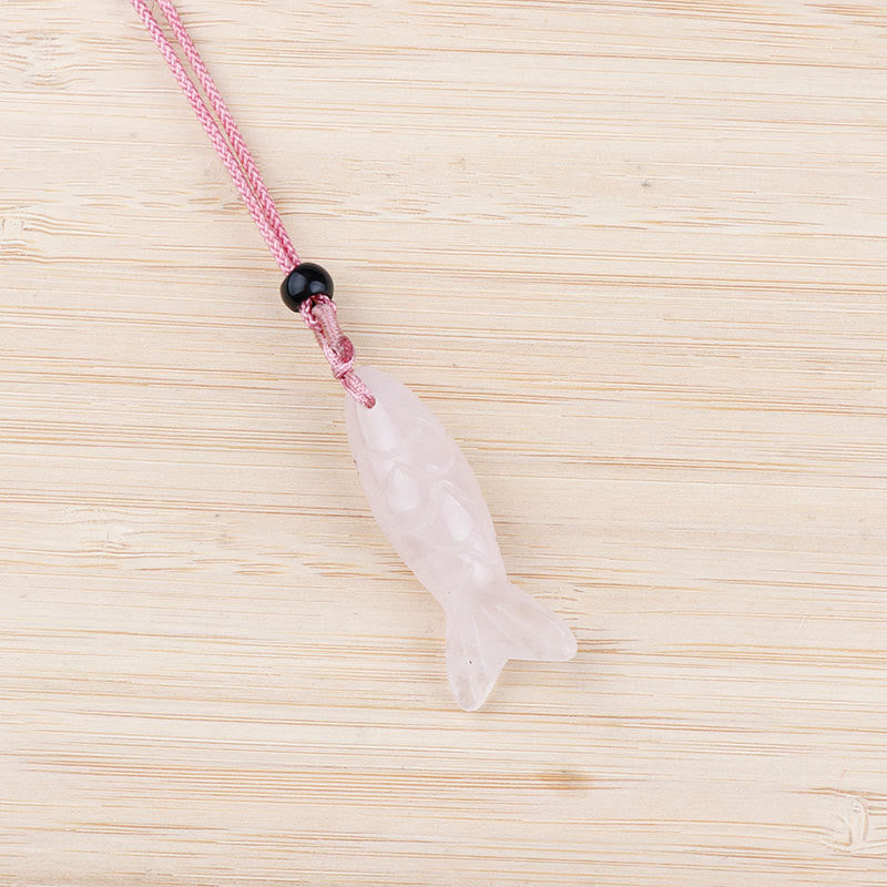 Buddha Stones Carving Koi Fish Pink Crystal Indian Agate Amethyst Warmth Prosperity Necklace Pendant - Pink Crystal(Pendant Size: 15*40mm) - image 0