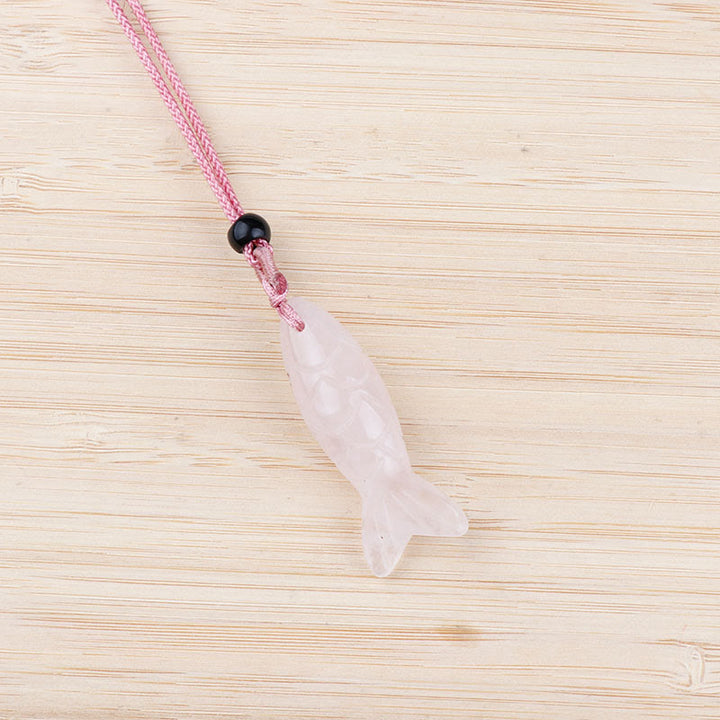 Buddha Stones Carving Koi Fish Pink Crystal Indian Agate Amethyst Warmth Prosperity Necklace Pendant - Pink Crystal(Pendant Size: 15*40mm) - image 0