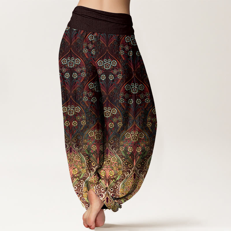 Buddha Stones Pure Cotton Retro Flower Pattern Women's Elastic Waist Harem Pants - image 1