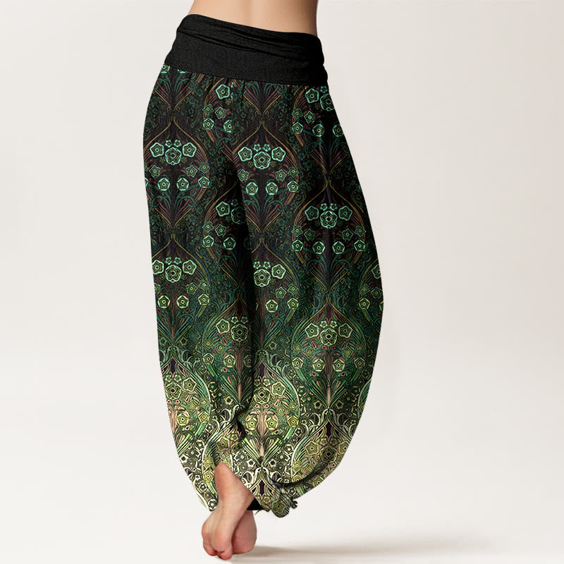 Buddha Stones Pure Cotton Retro Flower Pattern Women's Elastic Waist Harem Pants - image 9