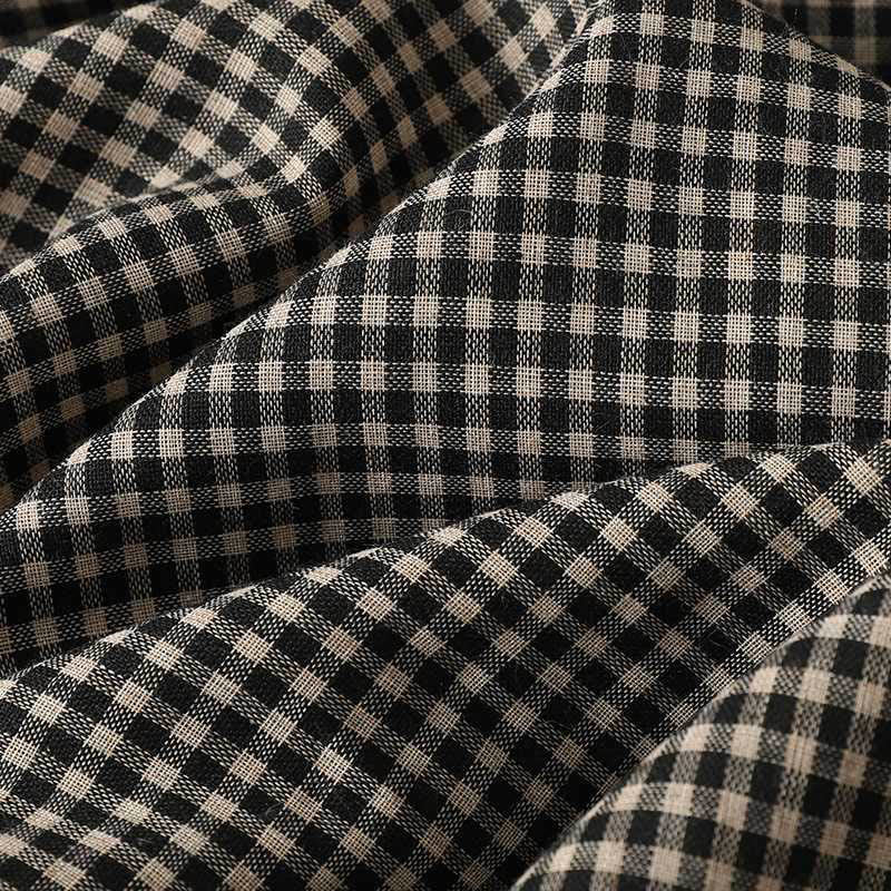 Buddha Stones Fall Black White Plaid High Neck Lace-up Design Long Sleeve Midi Dress With Pockets - image 8