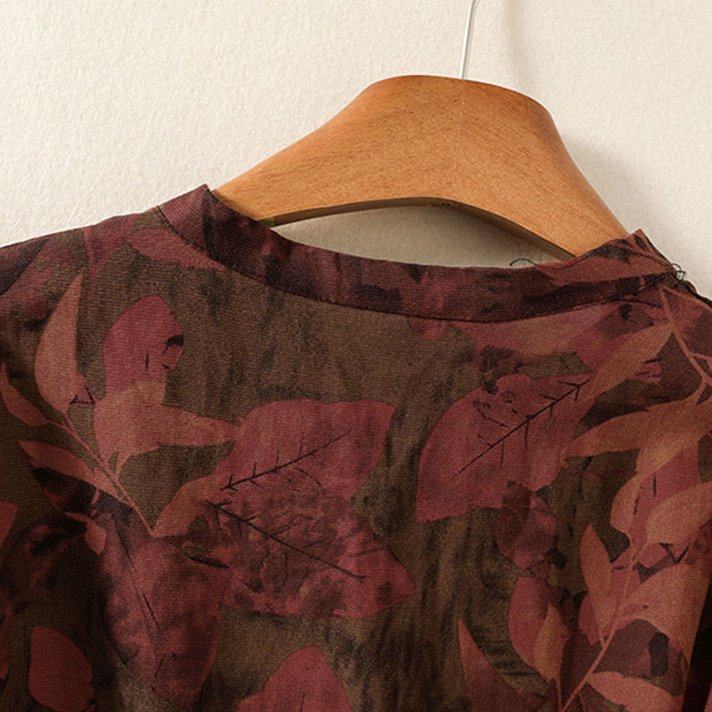 Buddha Stones Casual Flower Printed Pattern Buttons Design Long Sleeve Midi Dress With Pockets - image 10