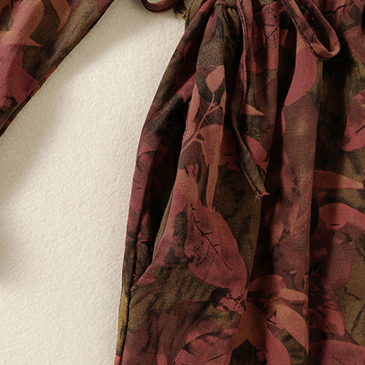 Buddha Stones Casual Flower Printed Pattern Buttons Design Long Sleeve Midi Dress With Pockets - image 14