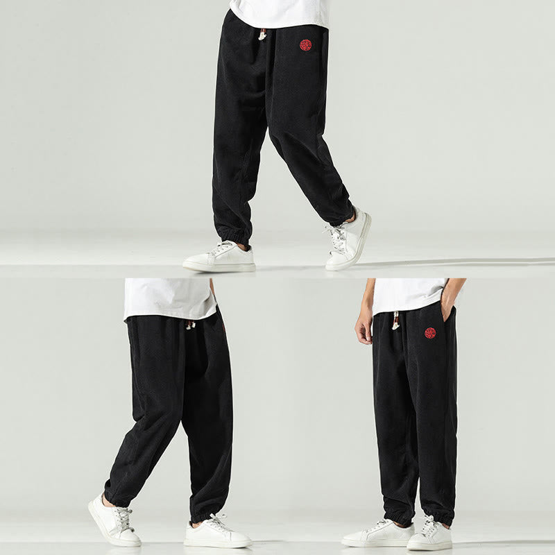 Buddha Stones Fall Plain Corduroy Embroidery Design Men's Harem Pants With Pockets - image 16