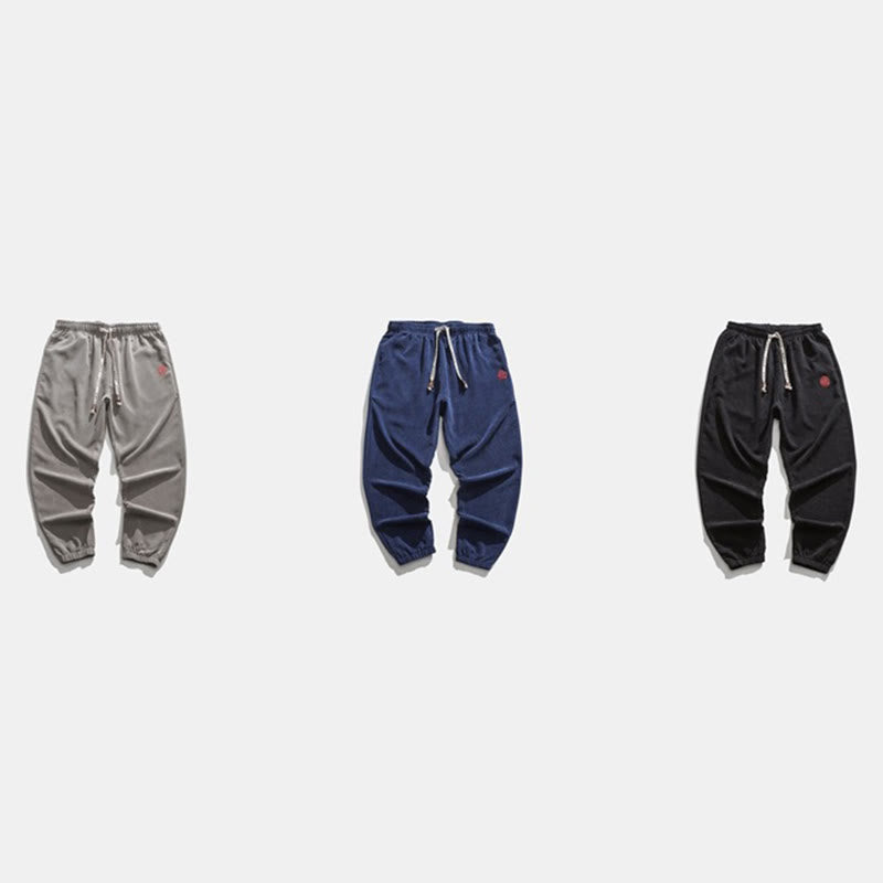 Buddha Stones Fall Plain Corduroy Embroidery Design Men's Harem Pants With Pockets - image 24