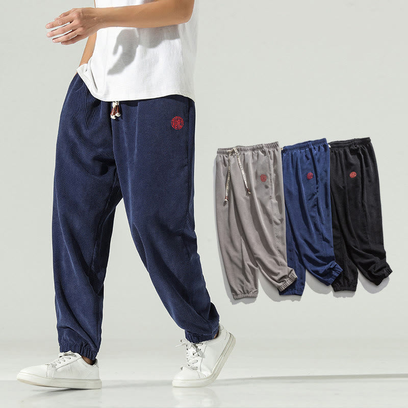 Buddha Stones Fall Plain Corduroy Embroidery Design Men's Harem Pants With Pockets - image 6