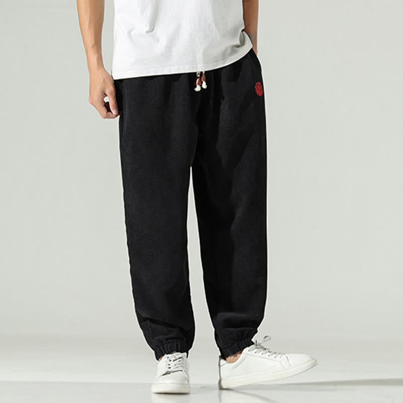 Buddha Stones Fall Plain Corduroy Embroidery Design Men's Harem Pants With Pockets - image 11