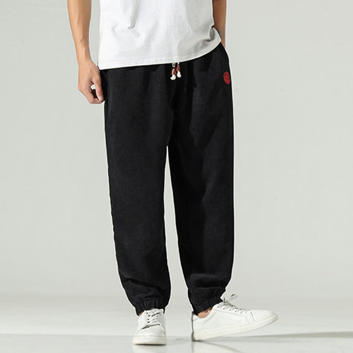 Buddha Stones Fall Plain Corduroy Embroidery Design Men's Harem Pants With Pockets - image 11