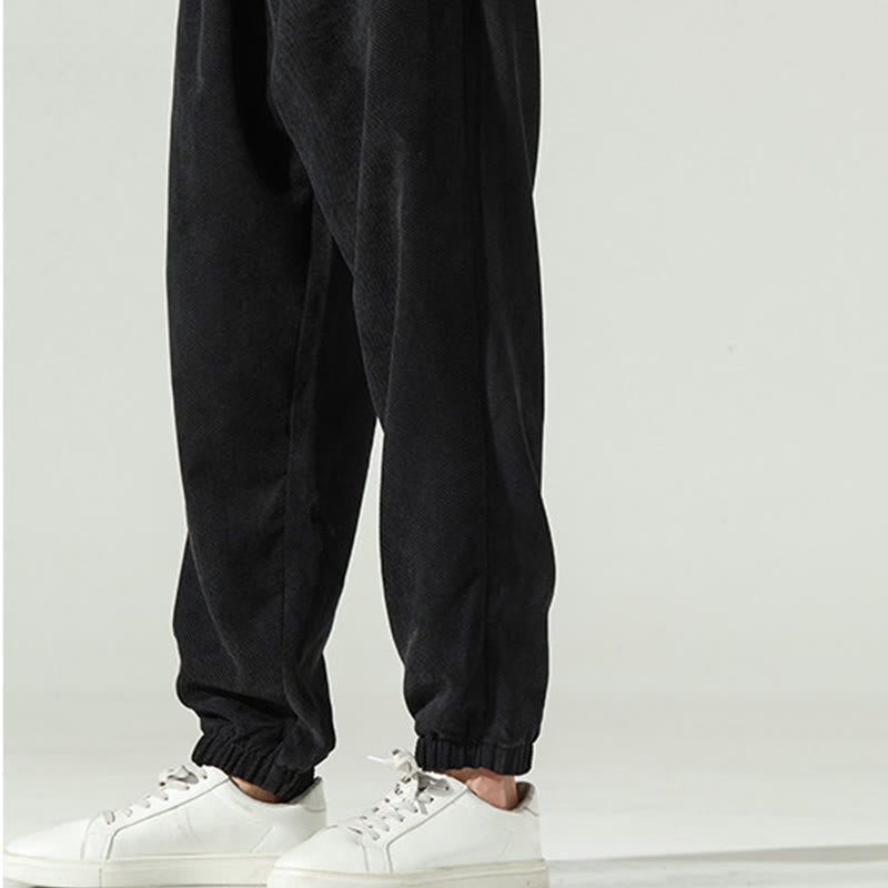 Buddha Stones Fall Plain Corduroy Embroidery Design Men's Harem Pants With Pockets - image 15