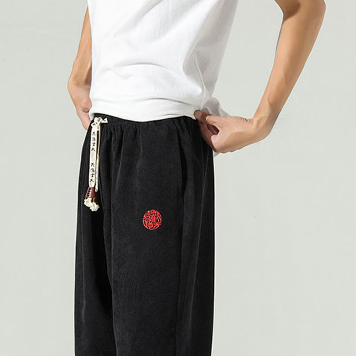 Buddha Stones Fall Plain Corduroy Embroidery Design Men's Harem Pants With Pockets - image 13