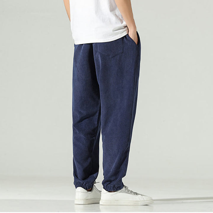 Buddha Stones Fall Plain Corduroy Embroidery Design Men's Harem Pants With Pockets - image 3