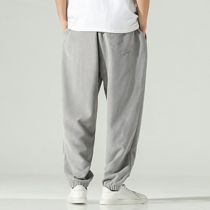 Buddha Stones Fall Plain Corduroy Embroidery Design Men's Harem Pants With Pockets - image 20