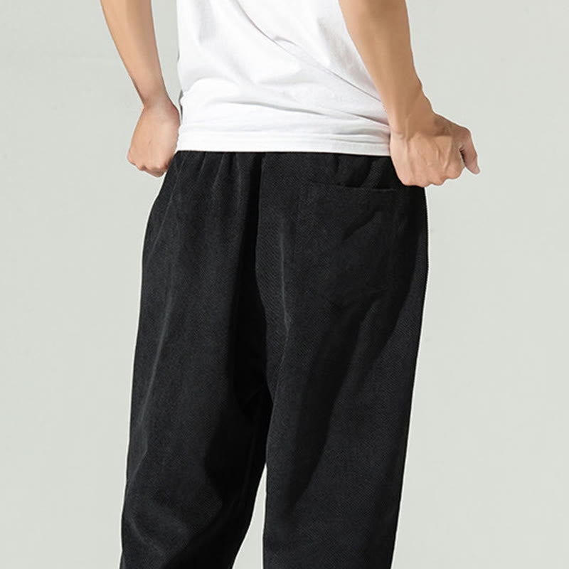 Buddha Stones Fall Plain Corduroy Embroidery Design Men's Harem Pants With Pockets - image 14