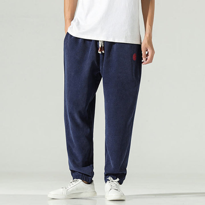 Buddha Stones Fall Plain Corduroy Embroidery Design Men's Harem Pants With Pockets - image 2