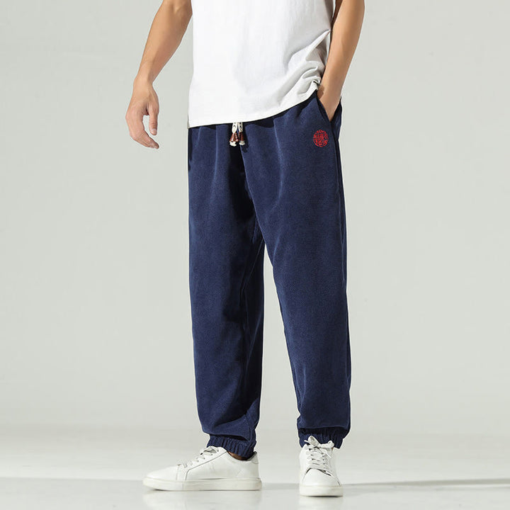 Buddha Stones Fall Plain Corduroy Embroidery Design Men's Harem Pants With Pockets - image 4