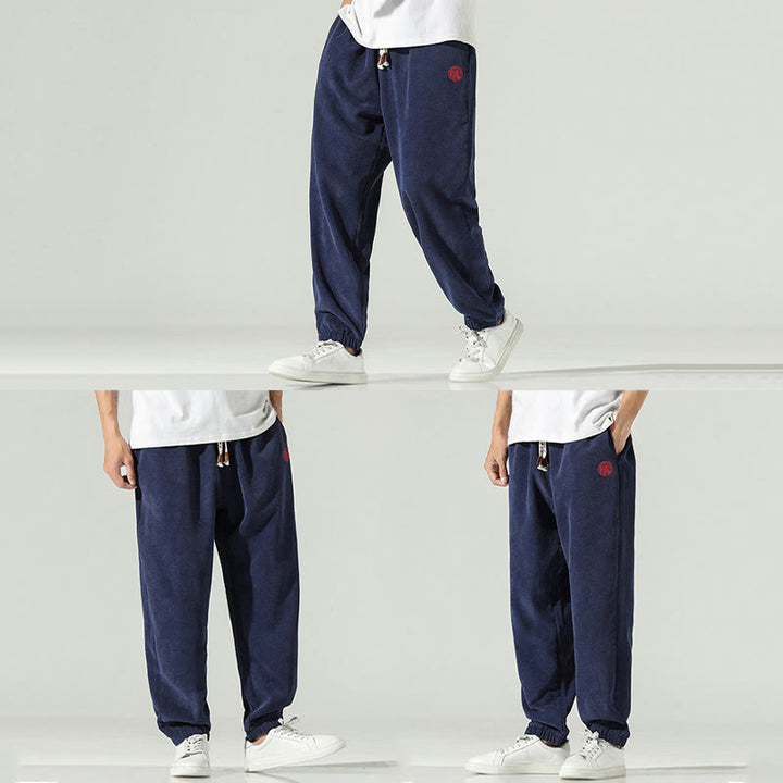 Buddha Stones Fall Plain Corduroy Embroidery Design Men's Harem Pants With Pockets - image 5