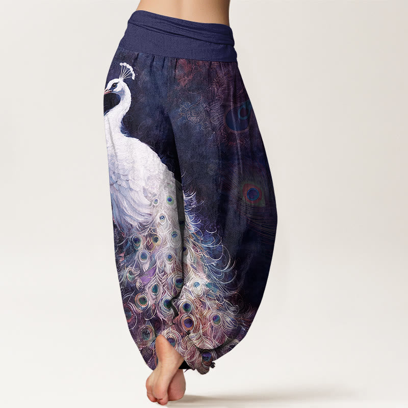 Buddha Stones Pure Cotton Gorgeous Peacock Pattern Women's Elastic Waist Harem Pants - image 9