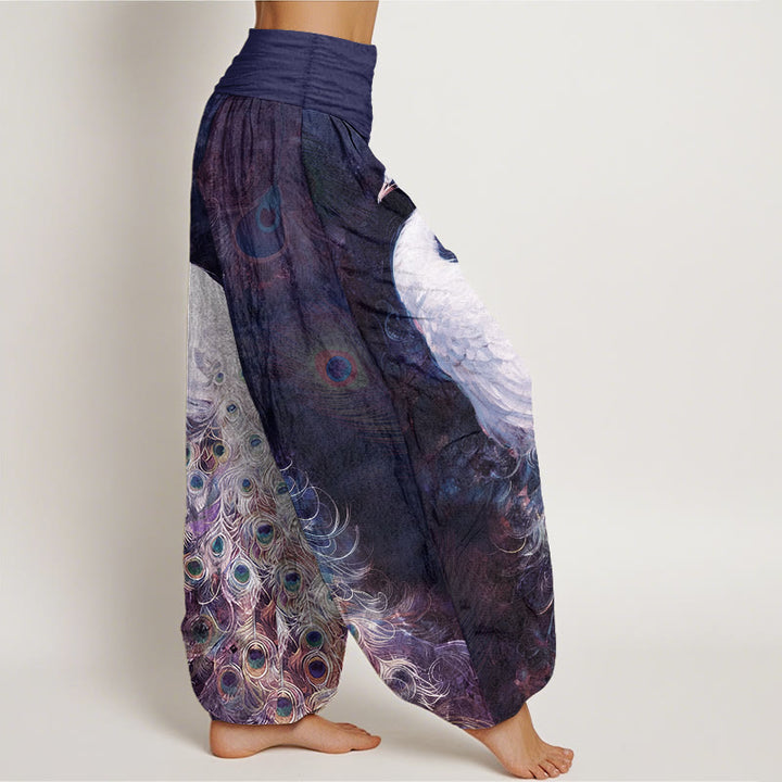 Buddha Stones Pure Cotton Gorgeous Peacock Pattern Women's Elastic Waist Harem Pants - image 10