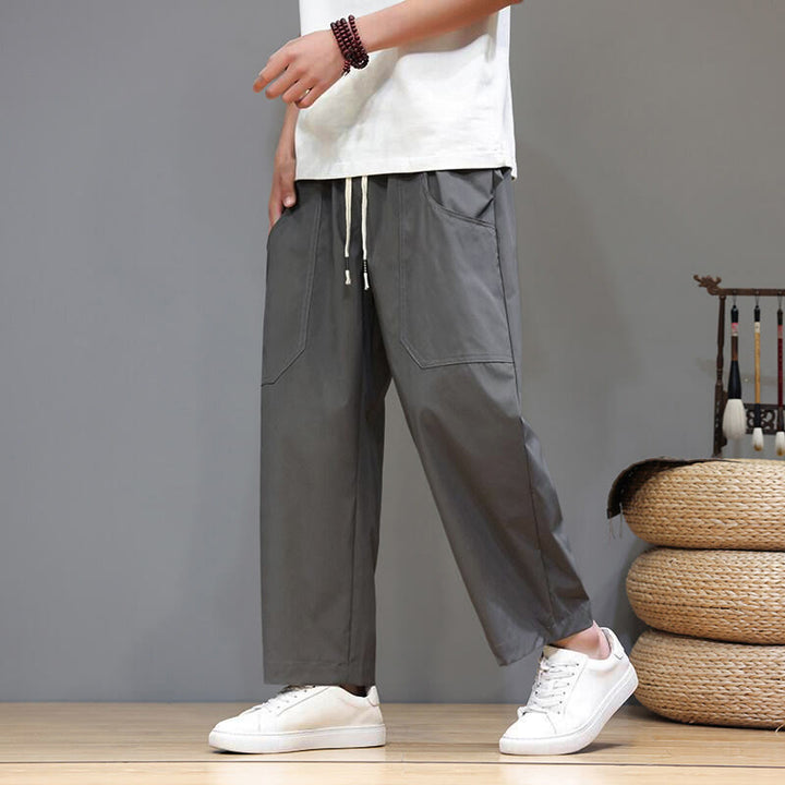 Buddha Stones Summer Solid Color Drawstring Straight Leg Ankle-Length Men's Pants With Pockets - Gray - US/UK/AU46，EU56 (5XL) - image 8