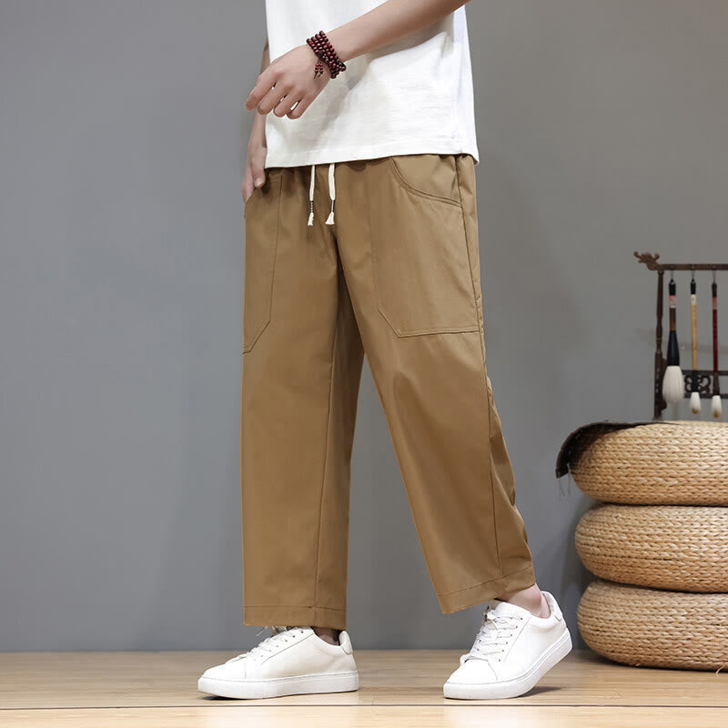 Buddha Stones Summer Solid Color Drawstring Straight Leg Ankle-Length Men's Pants With Pockets - Peru - US/UK/AU46，EU56 (5XL) - image 24