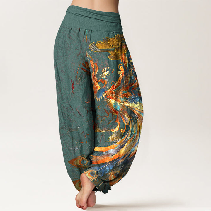 Buddha Stones Pure Cotton Gorgeous Flying Phoenix Cloud Pattern Women's Elastic Waist Harem Pants - image 6