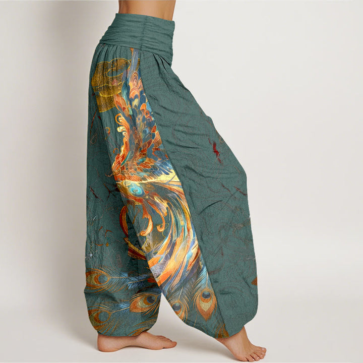 Buddha Stones Pure Cotton Gorgeous Flying Phoenix Cloud Pattern Women's Elastic Waist Harem Pants - image 7