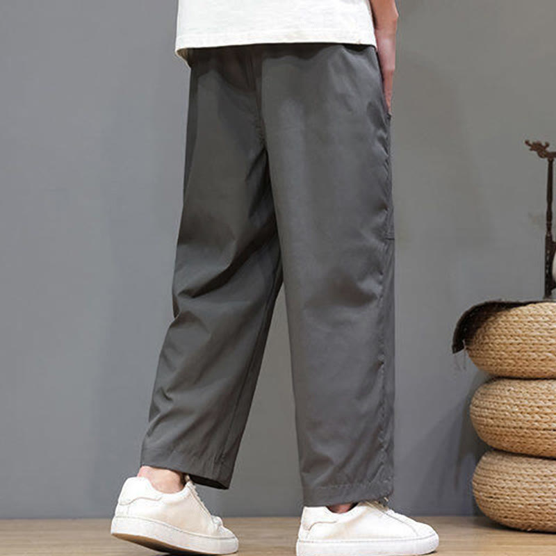 Buddha Stones Summer Solid Color Drawstring Straight Leg Ankle-Length Men's Pants With Pockets - image 12