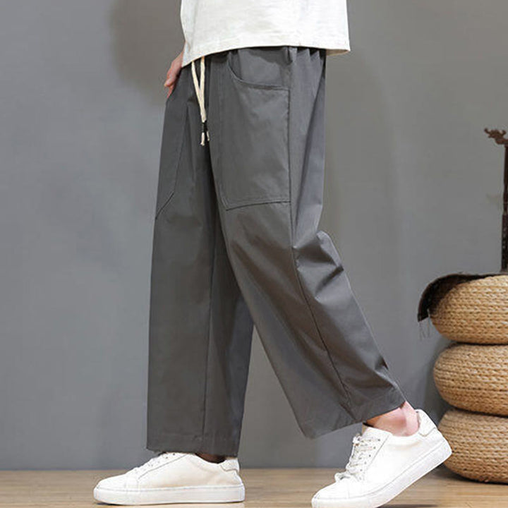 Buddha Stones Summer Solid Color Drawstring Straight Leg Ankle-Length Men's Pants With Pockets - image 11
